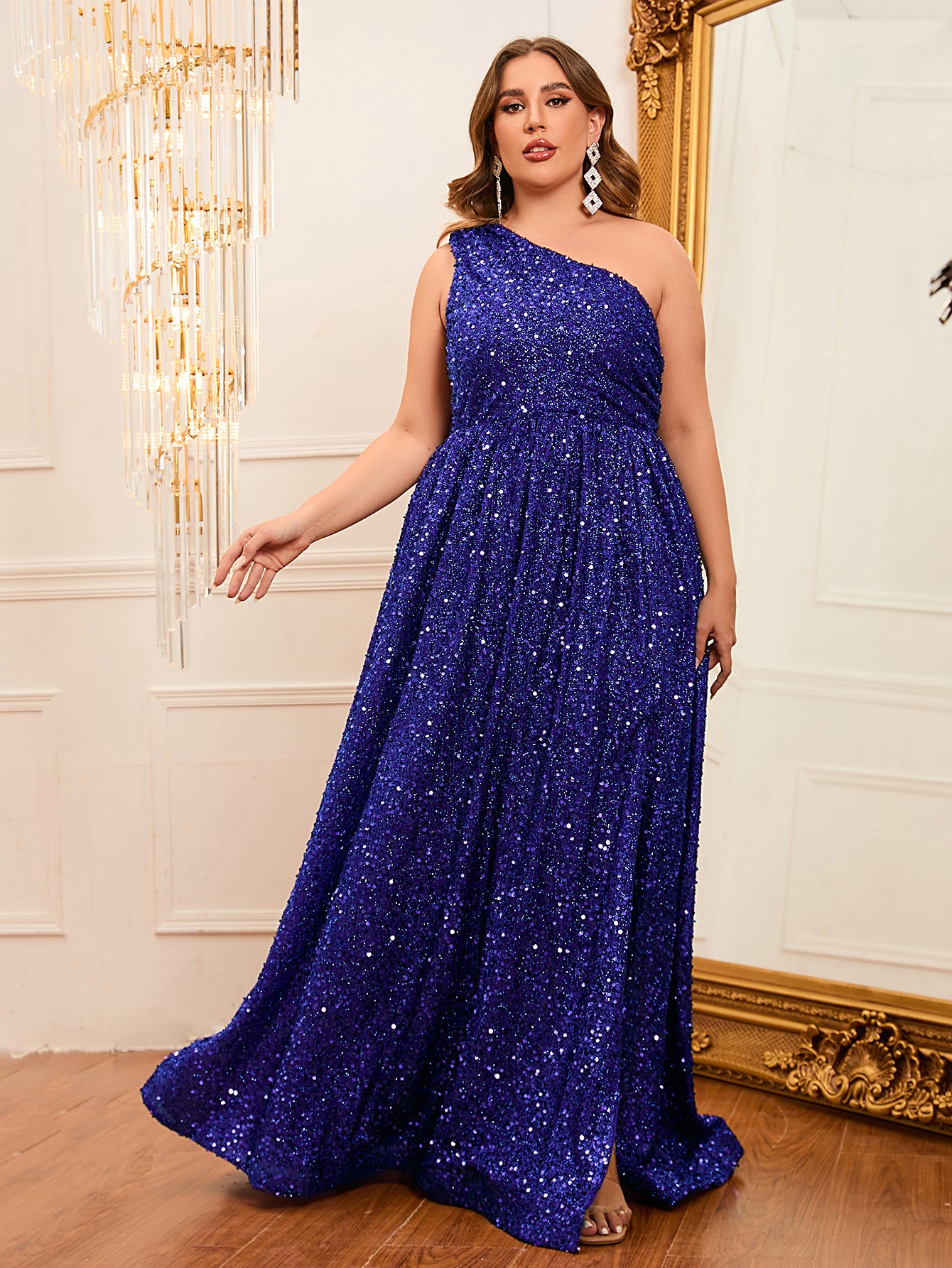 Plus Size One Shoulder Sequin A Line Prom Dresses – Faeriesty