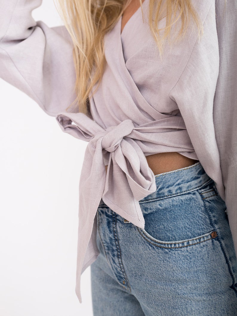 June Linen Wrap Top