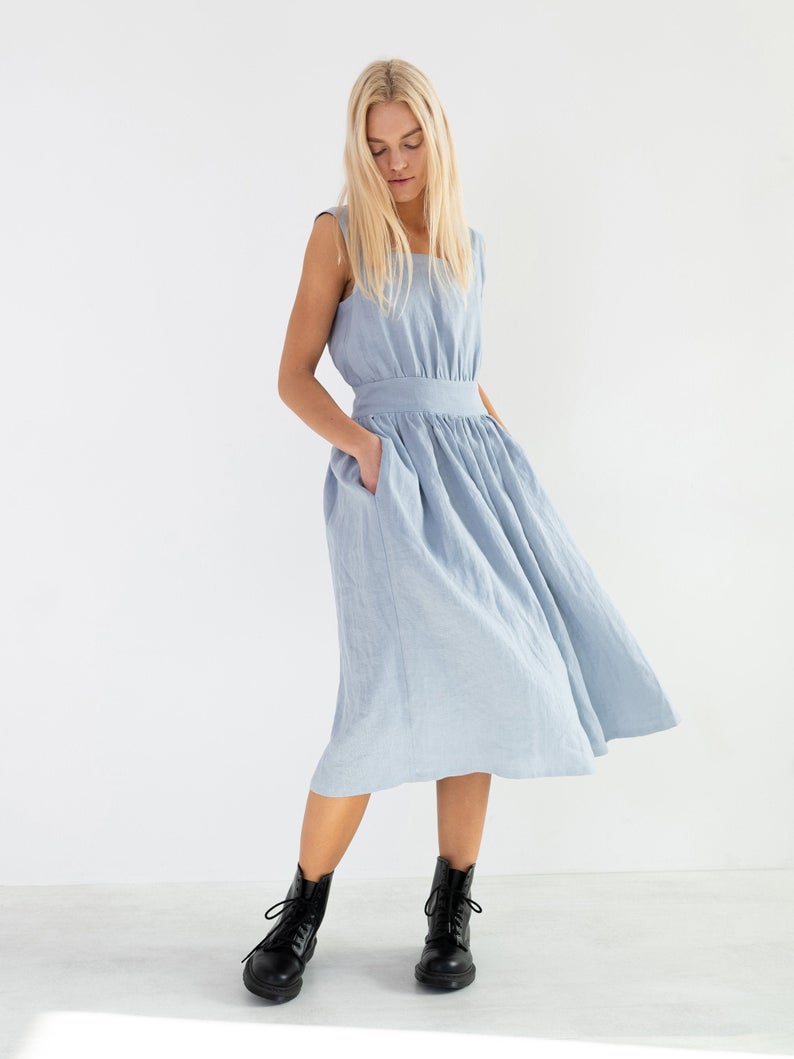 May Linen Open Back Dress