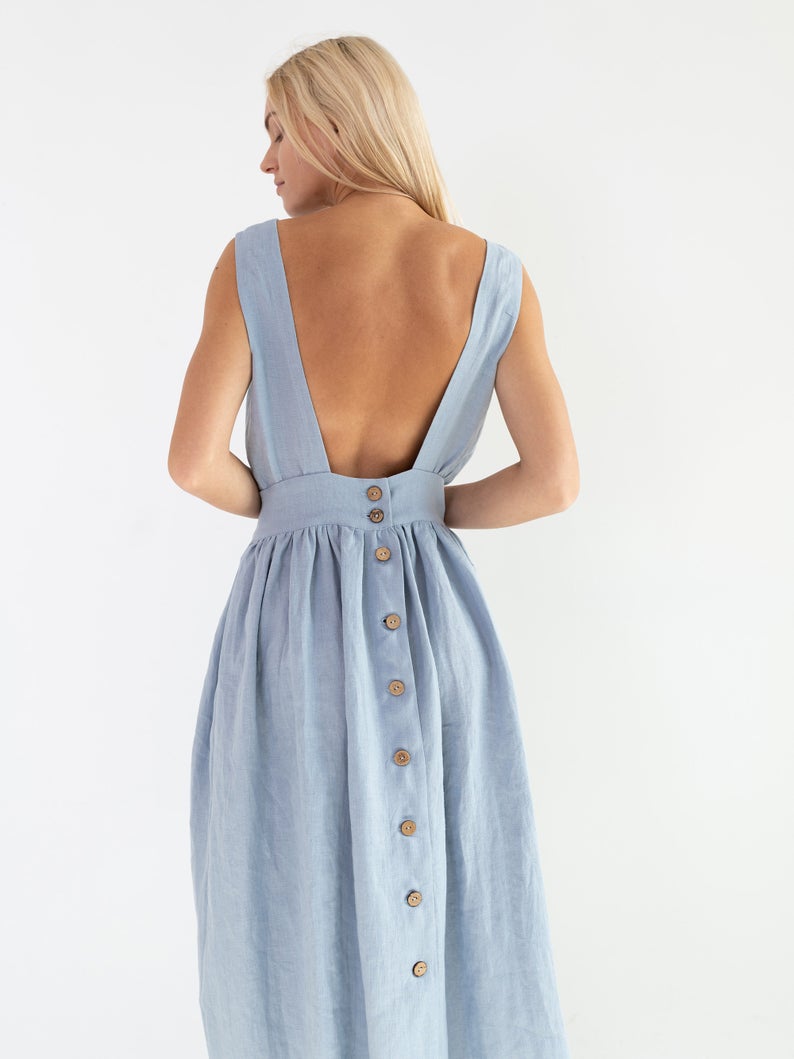 May Linen Open Back Dress