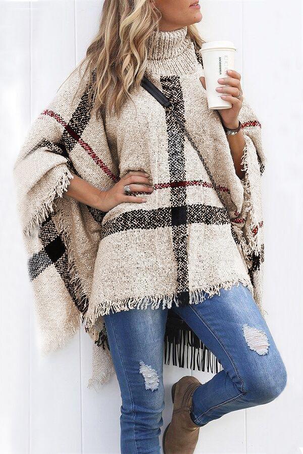 burberry lattice cloak poncho sweater