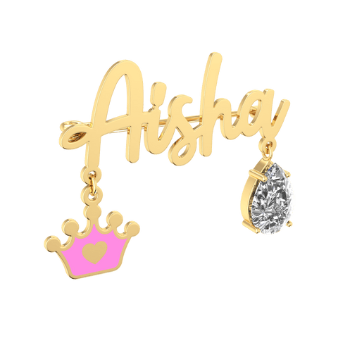 Custom Baby Name Silver Brooch Gold Plated