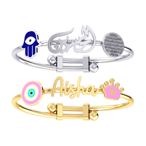 baby name expandable bangle bracelet with custom charms