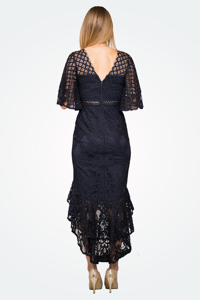 Short Sleeve Midi Lace Dress with Train – Spice Clothing Albury