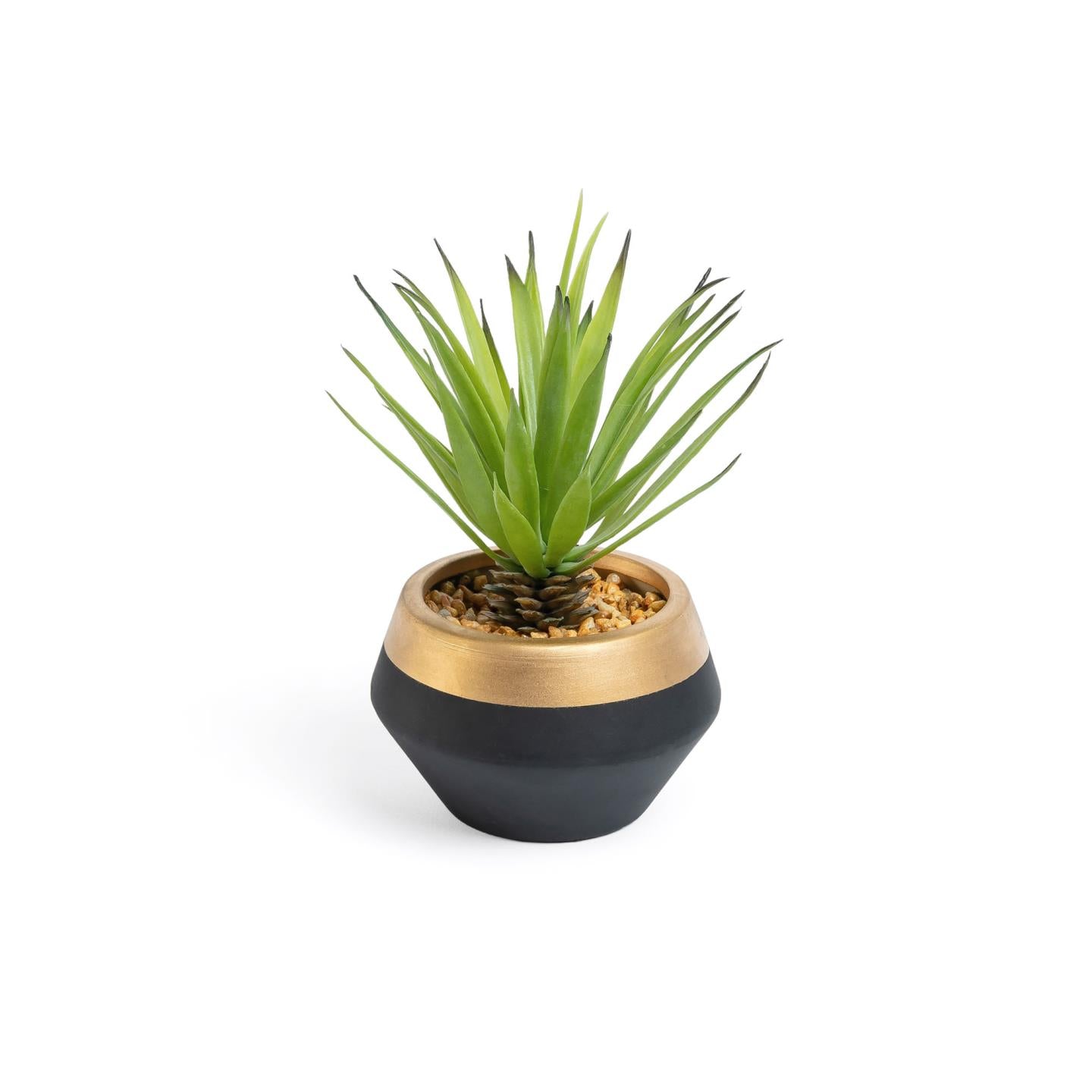 Petite plante artificielle Palmera en pot en céramique noir et doré