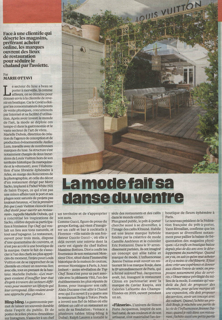 Article Libération du 28 juillet 2022 La mode fait sa danse du ventre qui cite HABILE comme un concept qui allie table et marque de mode dans le 10ème arrondissement de Paris