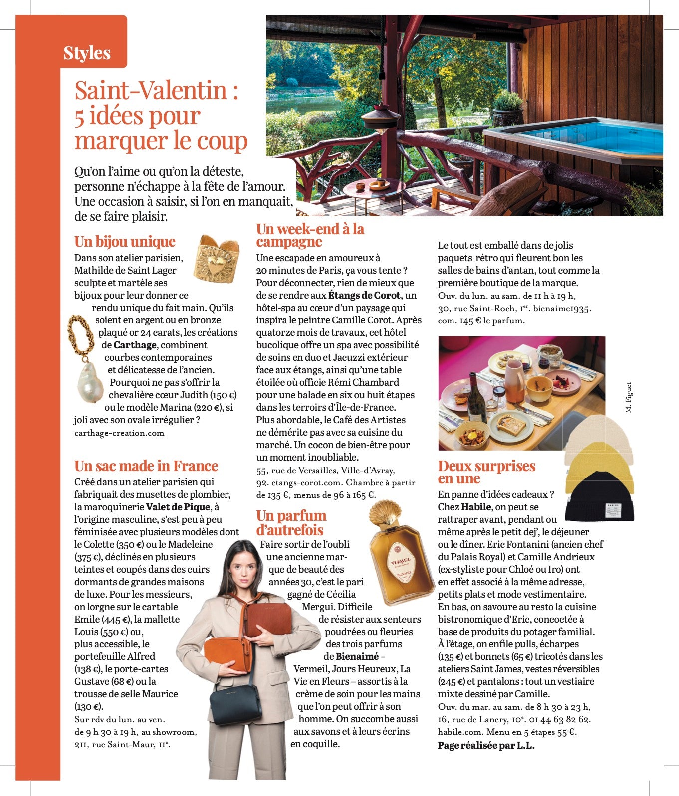 Article presse du magazine Version Femina paru le dimanche 12 février 2023. L'article décrit la double fonction du lieu HABILE avec le restaurant et la boutique de vêtement. 