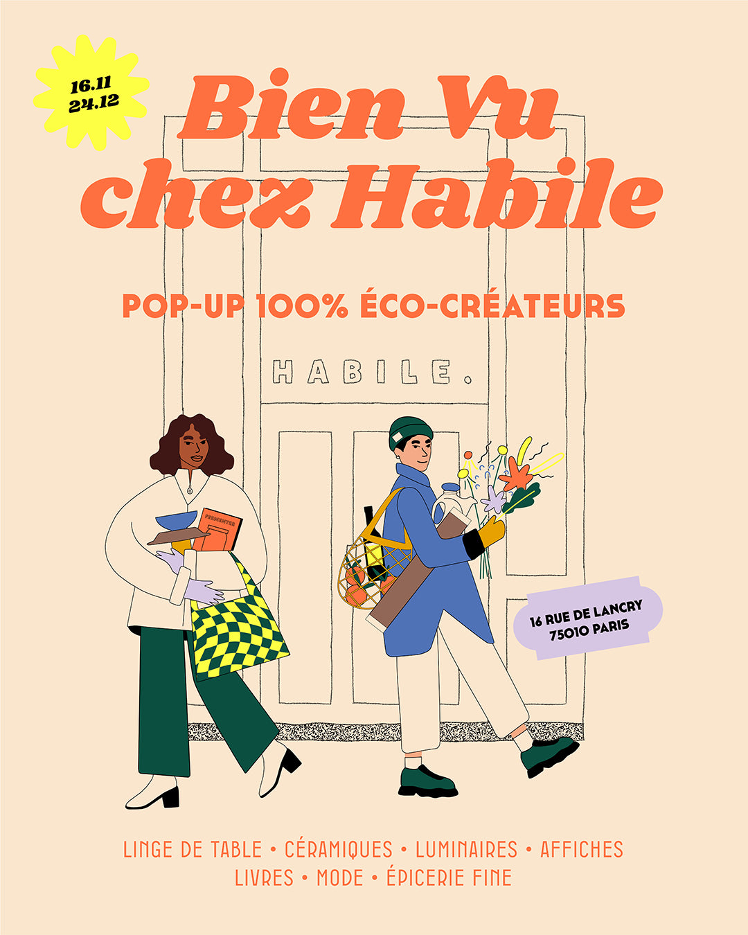 Bien Vu chez HABILE, le pop up 100% éco-créateurs qui va ambiancer les fêtes avec une sélection d'objets bons, beaux et garantis upcyclés, engagés ou vertueux du 16 novembre au 24 décembre au 16 rue de Lancry 75010 Paris