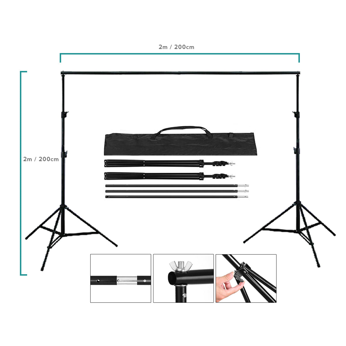 2 x 2m /  x  Photography / Video Background Stand / Adjustable –  Camera Commons