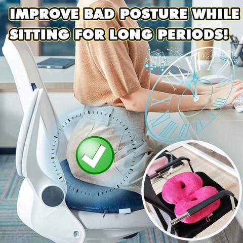 This coccyx seat pillow corrects bad sitting and relieves hip discomfort