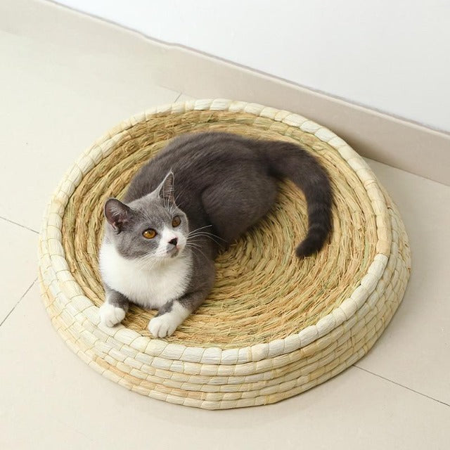 Straw Wicker Cat Bed Hand Made Scratching Mat – MEWCATS