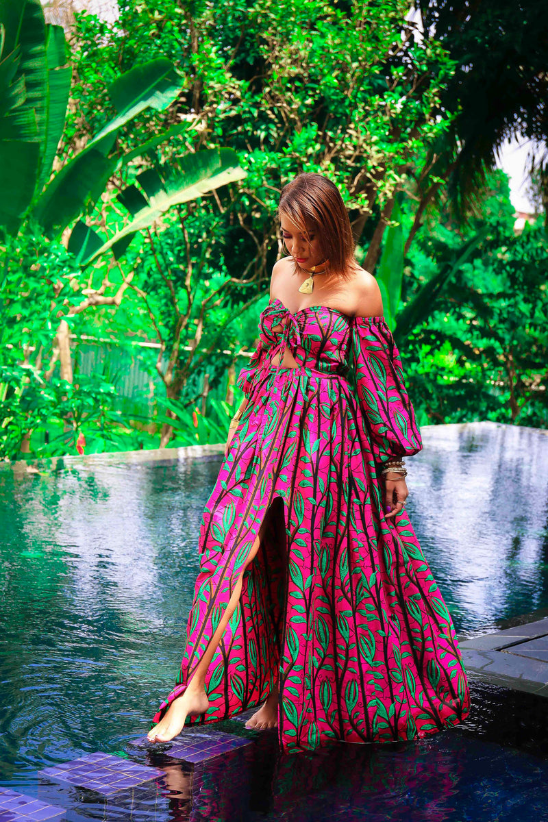pink african print dress