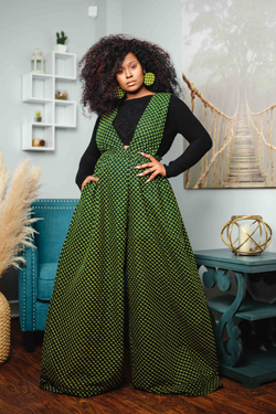 African Print Shante (Green) Jumpsuit – Kadjoe Design