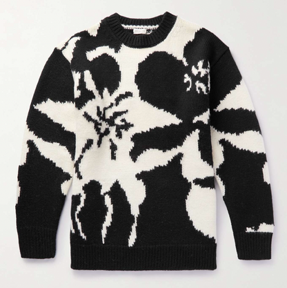 Dries Van Noten | Black Floral Intarsia-Knit Wool Sweater | RADPRESENT
