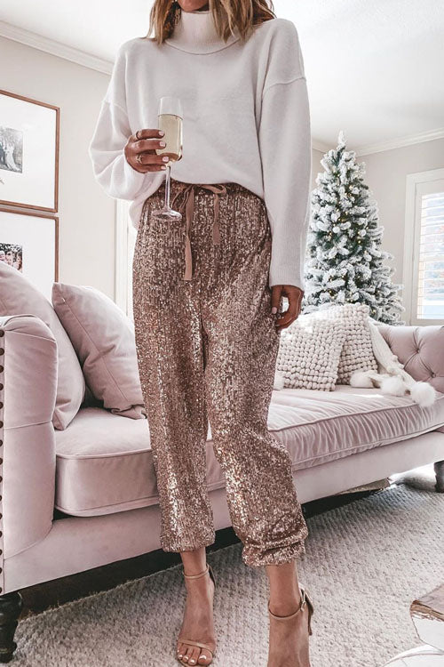 rose gold sequin joggers