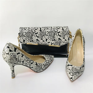 High Heel Soft Shoes With Matching Flower Bag