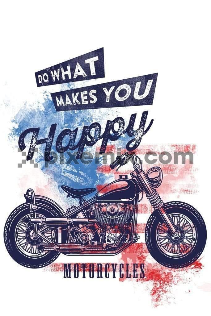 Vintage american motorcycling product graphic with distress effects
