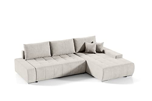 Tendencio Canapé d'angle Convertible MELUTI avec Coffre de Rangement et lit (Beige)