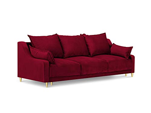 Mazzini Sofas Canapé Velours Convertible avec Coffre De Rangement, Pansy, 3 Places, Rouge, 215x94x90