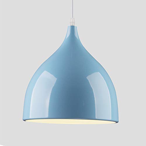 E27 Suspension Metal industrielle Lampe éclairage lustre Suspension réglable en hauteur pour salon Restaurants Cave Bars antichambres Chambre Abat-jour D17*H20cm (Bleu)