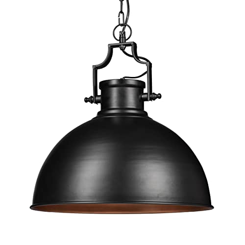 Relaxdays Lampe à suspensions style industriel Shabby luminaire de plafond métal diamètre 40,5 cm LED , noir