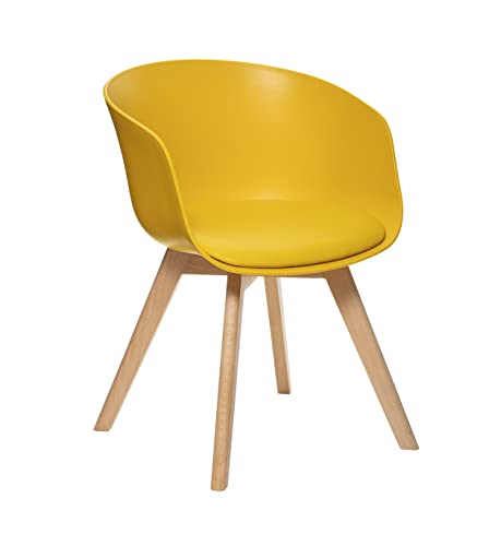 ATMOSPHERA CREATEUR D'INTERIEUR ATM-184911D Atmosphera-Chaise Fauteuil de Table Assise Jaune Ocre et Pieds en Bois H 75 cm, Polypropylène, cm