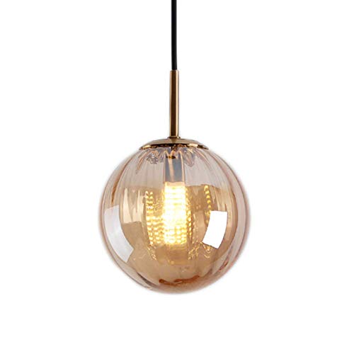 LFsem Plafonnier Simple Tête Coloré Ø15cm Globe En Verre Suspension E27 Loft Chambre Restaurant Suspension Lustre Simple Moderne (Ambre)