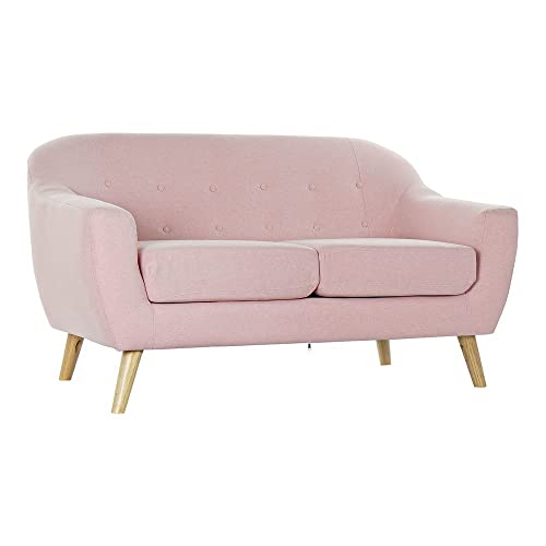 Canapé 2 Places Dkd Home Decor Polyester Bois de Caoutchouc Rose Clair (146 x 84 x 82 cm)