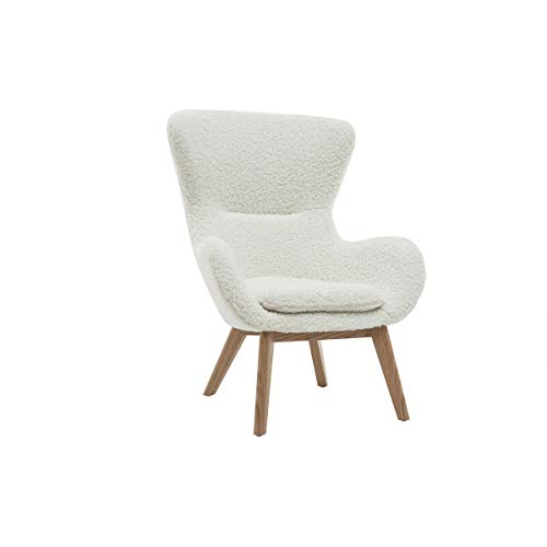 Miliboo Fauteuil scandinave en Tissu Effet Peau de Mouton Blanc et Bois Clair ESKUA