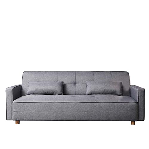 CONCEPT USINE - Canapé Scandinave Convertible 3 Places Copenhague en Tissu Gris | Canapé Droit Moderne avec Accoudoirs + 2 Coussins d'Appoint | Dossier & Assise Déhoussables - Largeur 213 cm