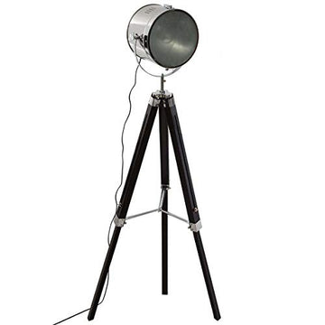 Atmosphera - Lampadaire projecteur en métal et Bois brossé Noir ebor H152