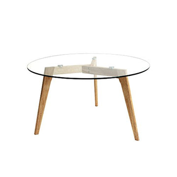 THE HOME DECO FACTORY Table Ronde, Bois/Verre, Transparent/Marron, 80 x 80 x 45 cm