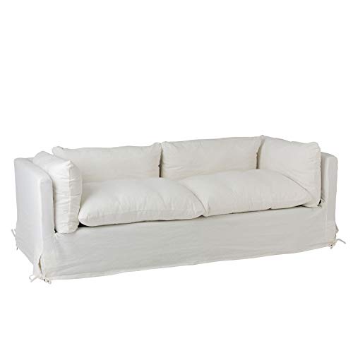 Tousmesmeubles Canapé 3 Places Tissu Blanc - WALCOURT - L 220 x l 90 x H 75 - Neuf