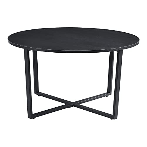 Table Basse pour Salon Table Ronde Design Plateau en Panneau de Particules Pieds Croisés en Acier 80 x 45 cm Noir Effet Bois