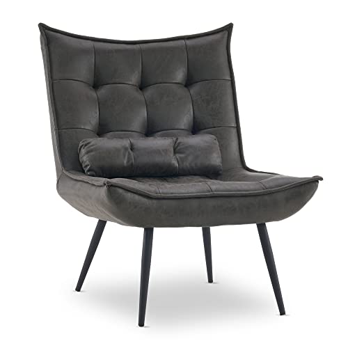 MCombo 4779 Fauteuil de détente moderne avec coussin taille pour salon, rétro vintage et rétro, lecture, rembourré, gris foncé, sans tabouret), Dunkelgrau, ohne Hocker, (6151-4779)