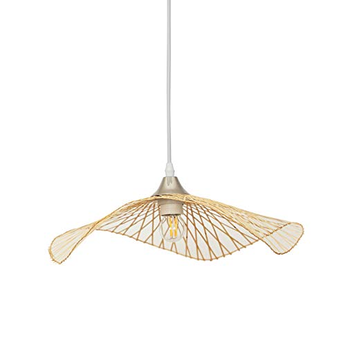 Lampe de salle à manger Rotin Lumière pendante Asie du sud est Style Bambou Lampe suspendue Rétro Casquette Lampe à suspension Hauteur réglable Lustre E27 Pour Chambre Table à manger Salon ø45cm