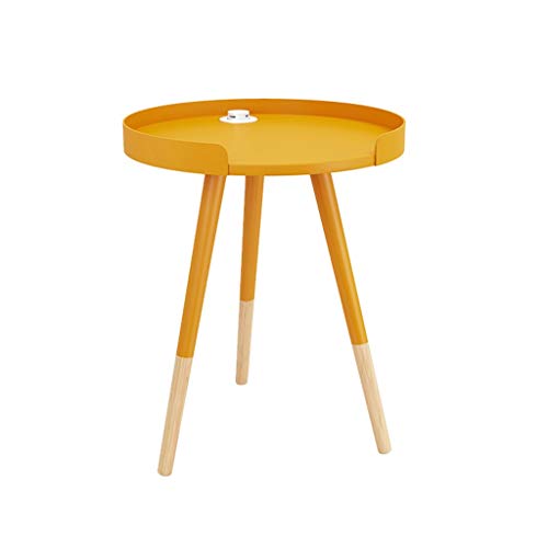 Lucky star Table End en Bois Massif avec Chargeur et Plateau for Petites Table Ronde Canapé Table d'appoint Table de Chevet Table Mini-Coin Table Salon Moderne Snack Table Basse (Couleur : Jaune)