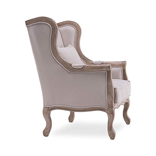 INTENSEDECO Fauteuil Bergère Theodore à Oreilles Style Louis XV Tissu Beige