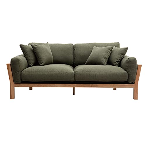 Miliboo Canapé scandinave déhoussable 3 Places en Tissu Kaki et Bois Clair KYO