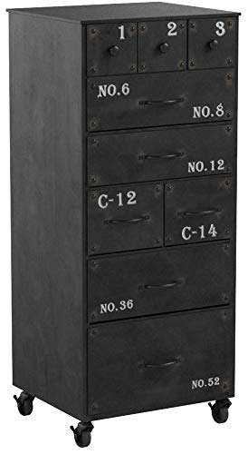 Atmosphera Meuble Commode chiffonnier 9 tiroirs roulettes - Style Atelier, Industriel Loft - Coloris Gris Anthracite