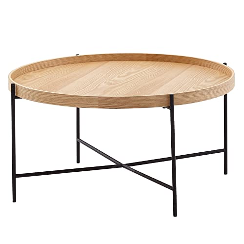 FineBuy Table Basse 78x78x40 cm Table Basse Bois/métal Table de Salon chêne | Table de Chambre Design Ronde Moderne | Table Basse en Bois | Table de Salon