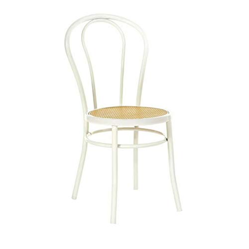 Thonet Chaise en bois incurvé avec assise en paille de Vienne vintage travaillé à la main, fabriquée en Italie, couleur blanche