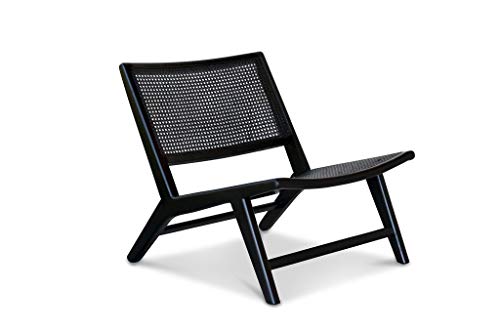 pib Fauteuil en cannage Black Thisted - Bois Massif, Association Facile, Esthétique intemporelle | Un Fauteuil en cannage à l'allure Sobre et distinguée - Noir foncé (L65 x H68 x P74 cm)