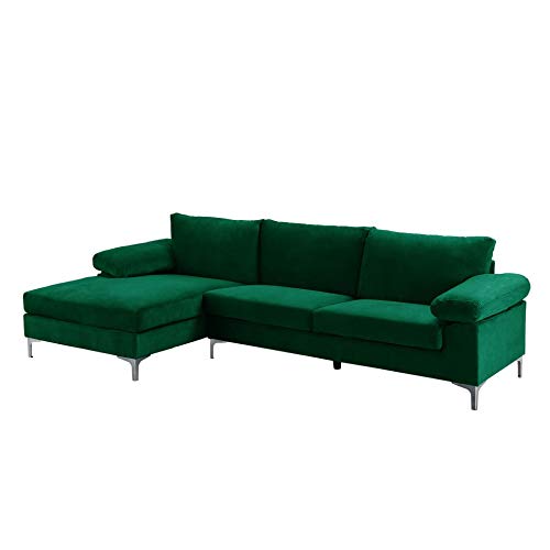 BHDesign Amanda - Canapé d'angle Moderne 5 Places - Tissu Velours - Coloris Vert