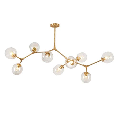 CCSUN Nordique Moderne Boule En Verre Bulle Lustres,9-lumières Spoutnik Ramification Lampe Suspension Réglable Globe Faire Pivoter Antique Verre Soufflé Abat-jour En Verre E27-d'or 9-lumières