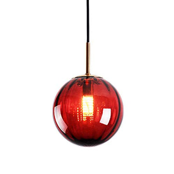 LFsem Plafonnier Simple Tête Coloré Ø15cm Globe En Verre Suspension E27 Loft Chambre Restaurant Suspension Lustre Simple Moderne (Rouge)