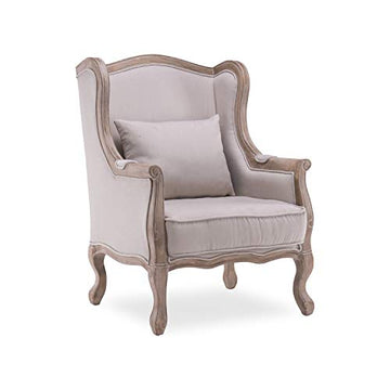 INTENSEDECO Fauteuil Bergère Theodore à Oreilles Style Louis XV Tissu Beige