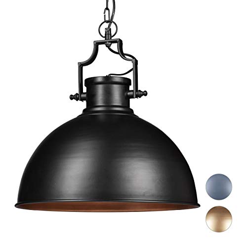 Relaxdays Lampe à suspensions style industriel Shabby luminaire de plafond métal diamètre 40,5 cm LED , noir