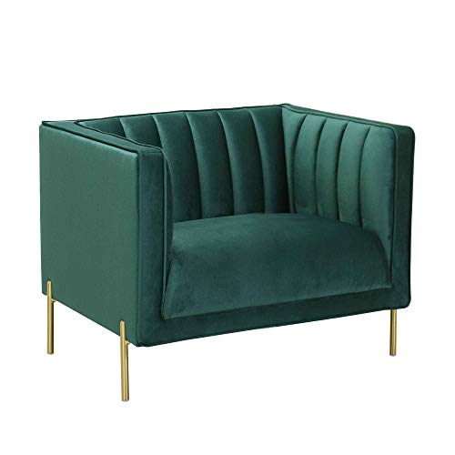 DecoInParis Fauteuil Moderne en Velours Pieds doré Roby (Vert)