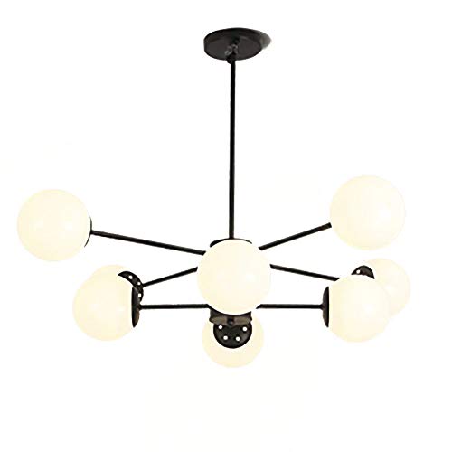 Or Spoutnik Lustre 8-lumières Millésime Métal Suspension Luminaire Avec Blanc Globe Verre Ombre Moderne Industriel Plafonnier Pour Salon Chambre-Noir. 8 lumière